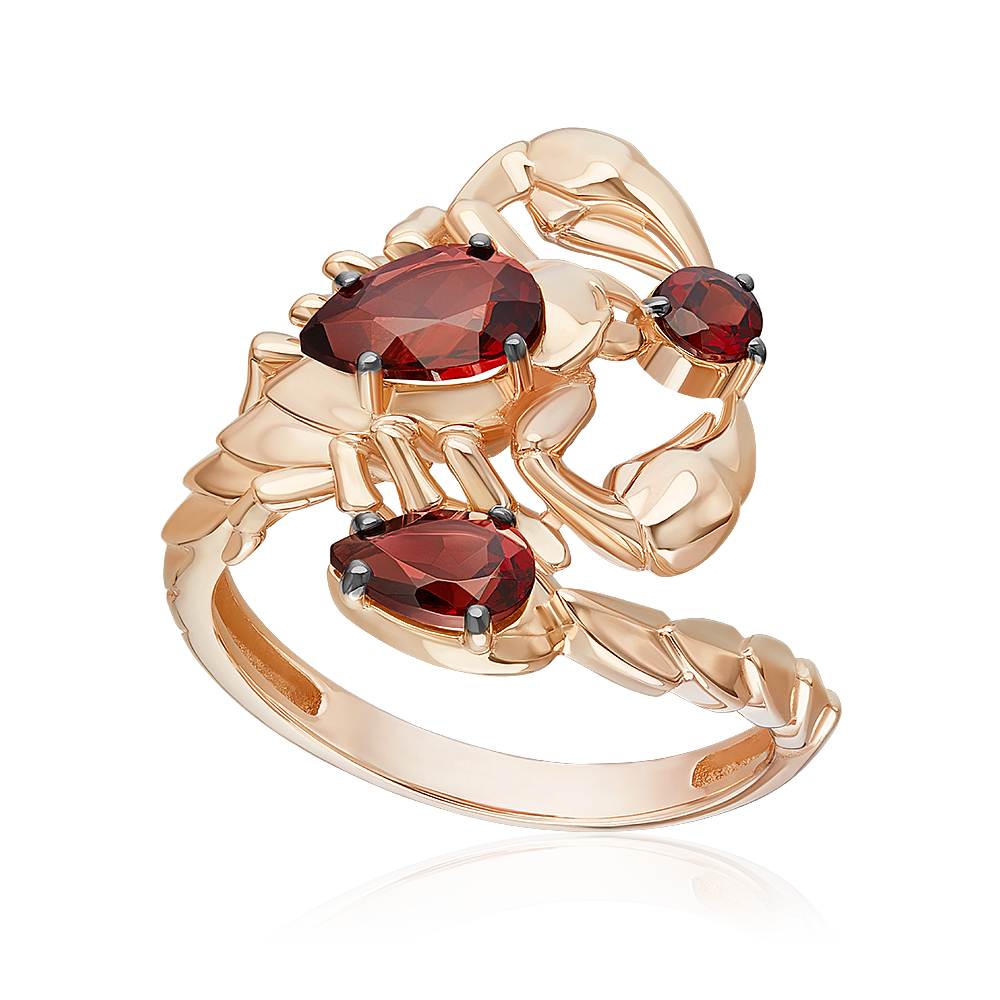 Кольцо «Скорпион» из красного золота с гранатами