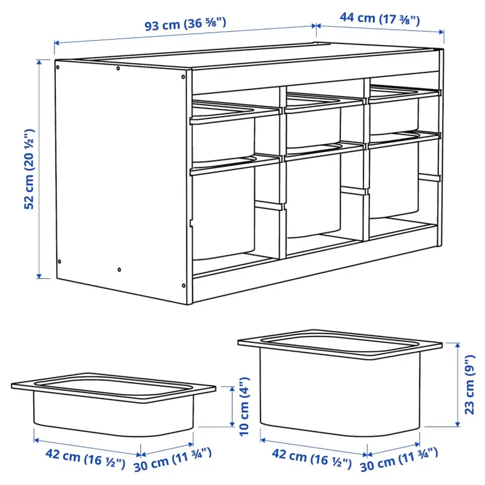 Стеллаж - IKEA TROFAST, 93х44х52 см, сосна/серо-голубой/темно-серый, ТРУФАСТ ИКЕА