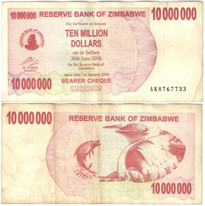 10 000 000 долларов 2008 Зимбабве (Bearer Cheque)