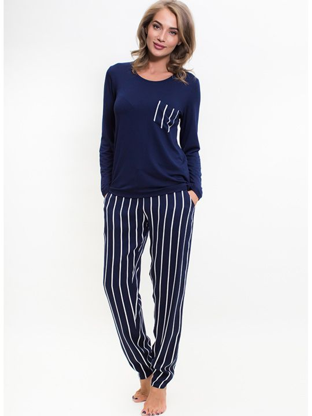 Оригинальный комплект с брюками в полоску (Размер: L) (Цвет: темно-синий)