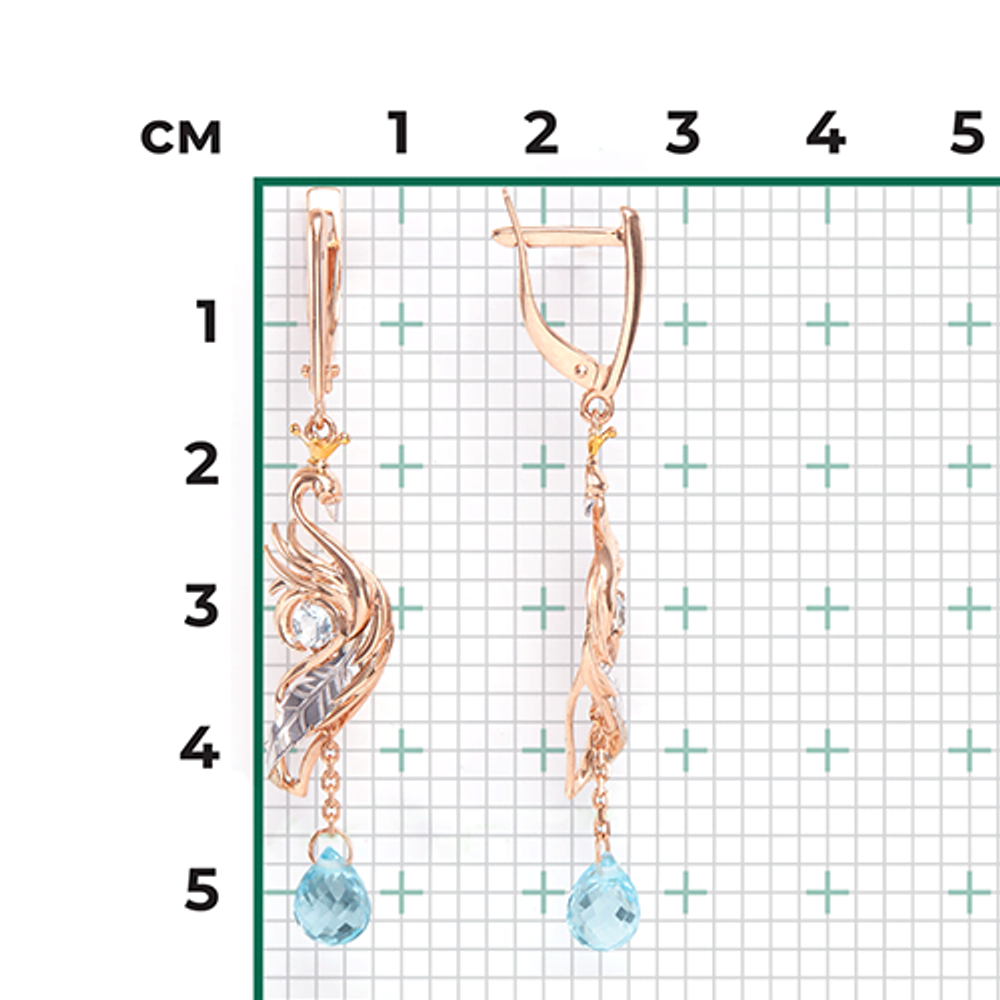 Серьги «Царевна Лебедь» (пожелание любви) из комбинированного золота с топазами