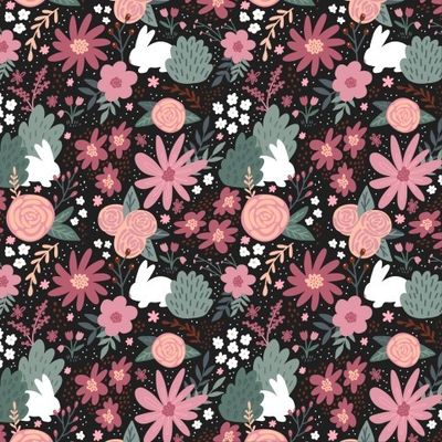 Белые кролики на цветочной поляне ночью