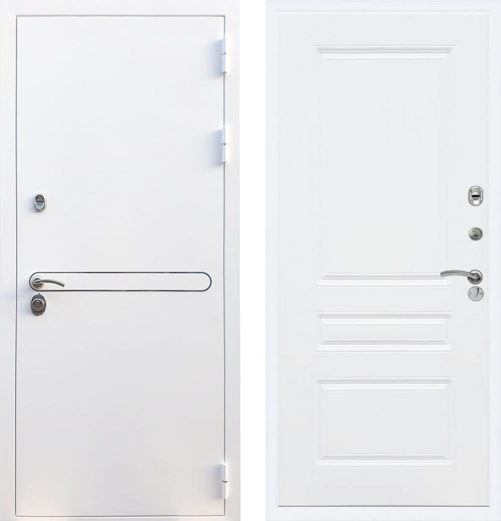 Входная дверь  белая Рекс Лайн Вайт белая шагрень / ФЛ-243 Силк сноу (белый матовый, без текстуры) 16мм