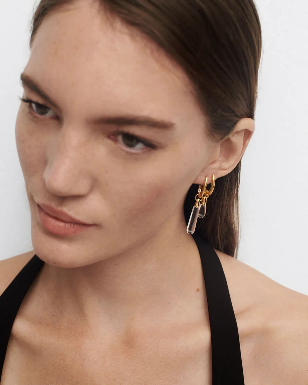 Одиночная серьга Rock Crystal Large Jupiter серебро 925 пробы покрытое золотом