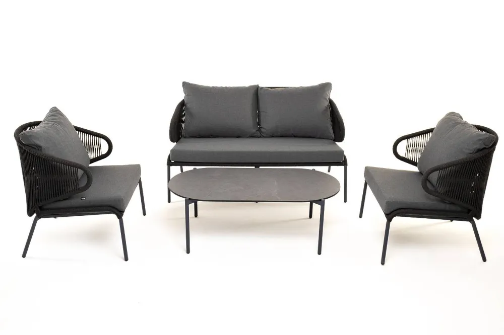 "Милан" лаунж-зона 4-местная плетеная из роупа (веревки), каркас алюминиевый темно-серый, роуп темно-серый