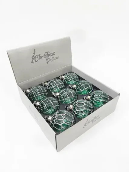 Набор винтажных стеклянных шаров Блестящий изумруд 80 мм., изумрудный, 9 шт., Christmas DeLuxe (13044)