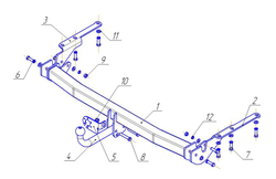 Фаркоп на Toyota RAV4 2006-2013 без подрезки бампера. Тип шара: A. Нагрузки: 1500/75 кг, TY 22