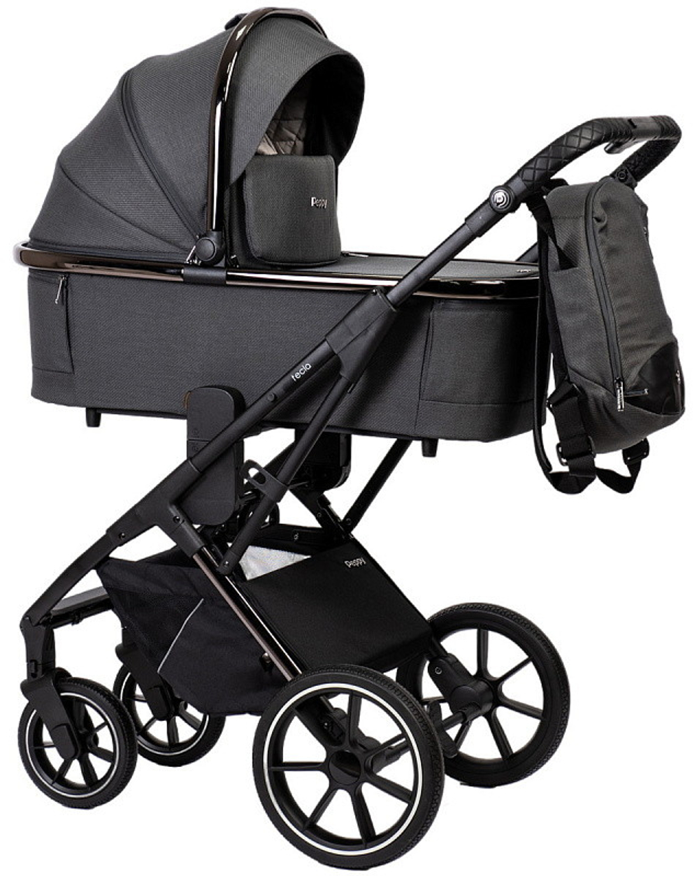 Детская коляска Peppy Tecla 3 в 1 с автокреслом Verona Black Shadow Antrazit Chrome Edition Графитовый