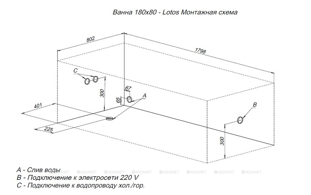 Акриловая ванна Aquanet (Акванет) Lotos 180x80 с каркасом