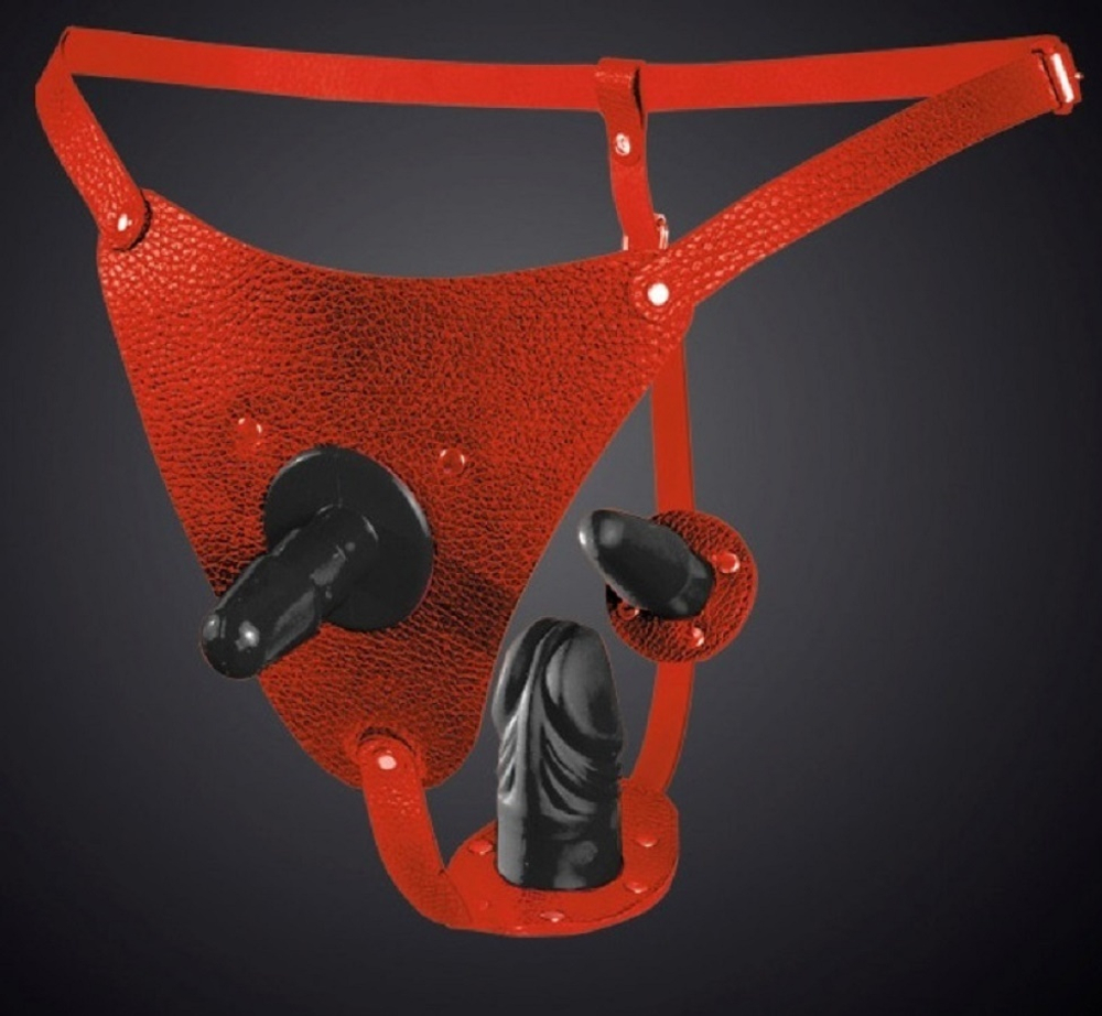 Трусики Sitabella для страпона 3 плага красные кожа