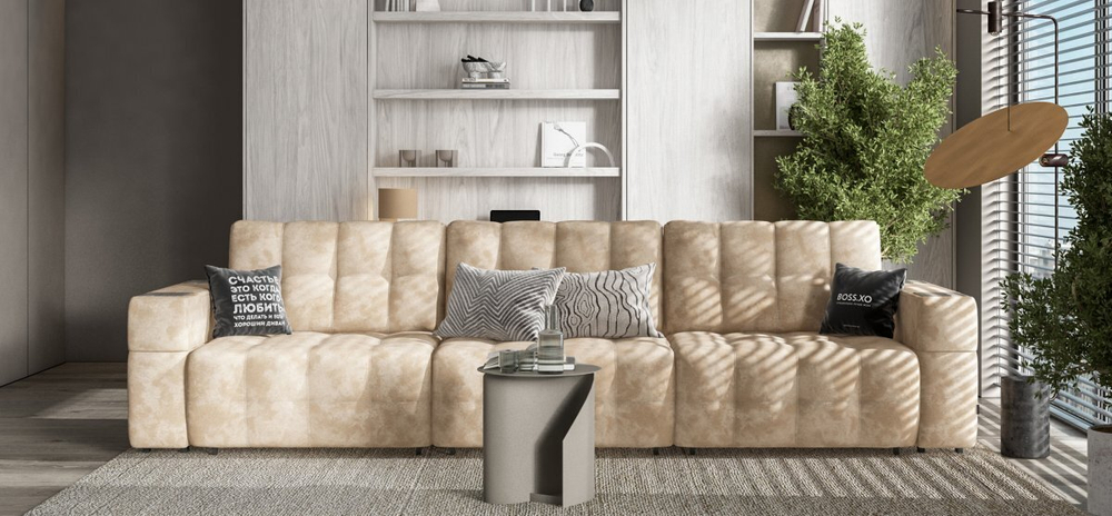 Диван BOSS.XO MAX Велюр Alkantara пепел / WOOD Rock