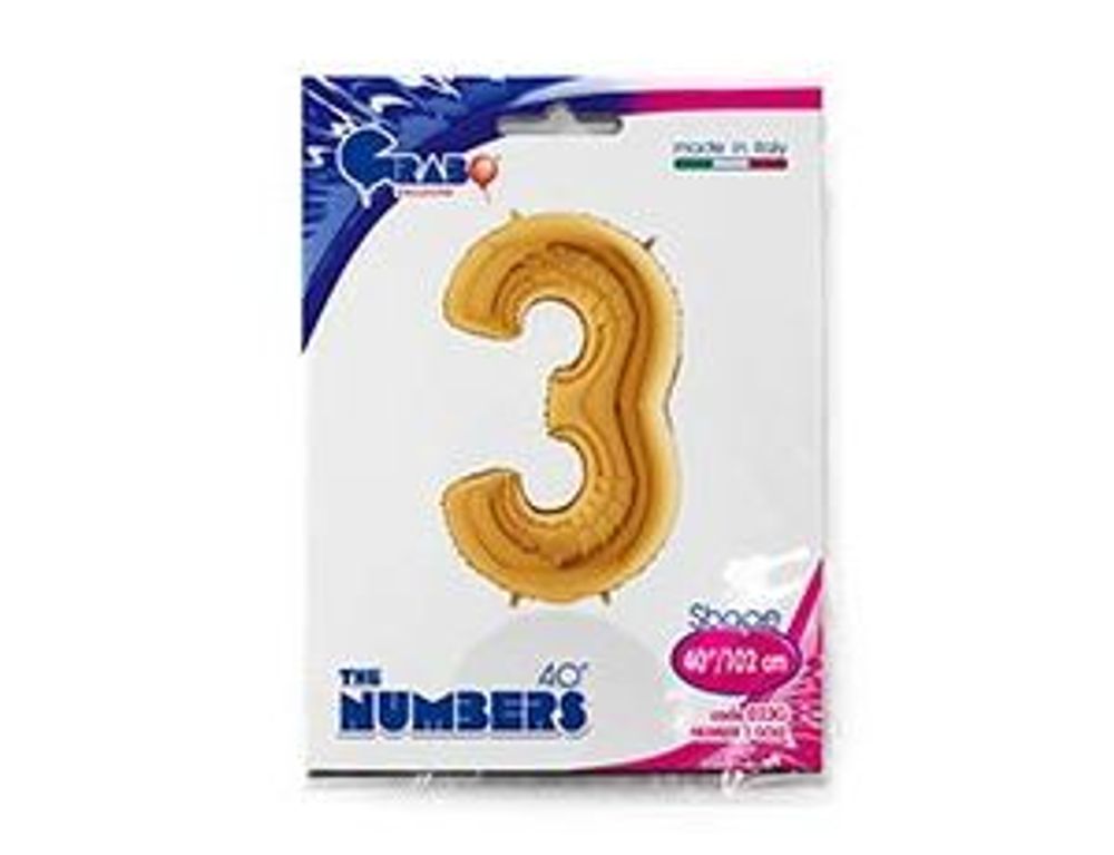 Шар (40"/102 см) Цифра, 3 Gold