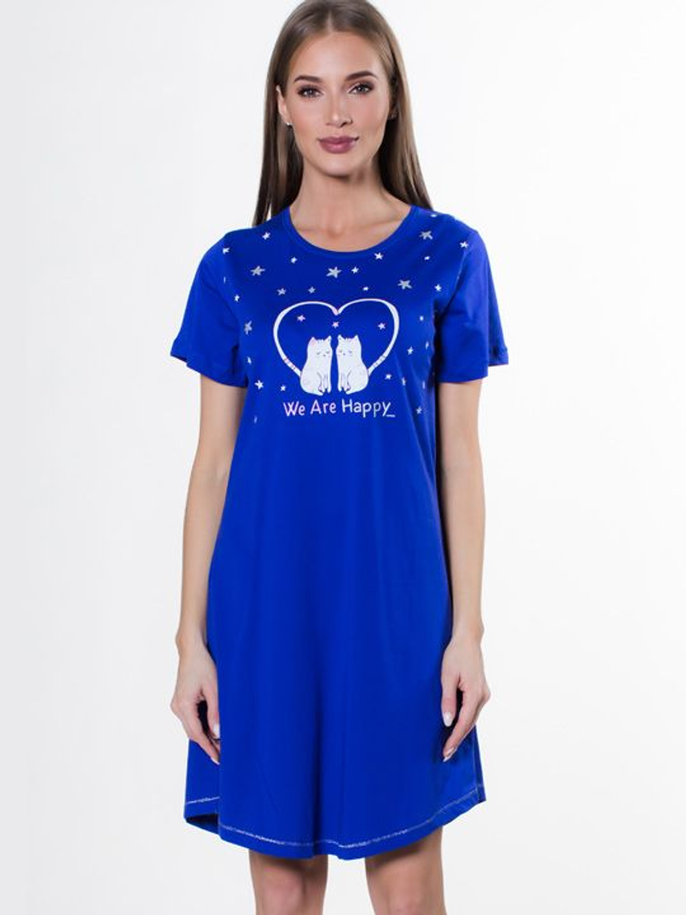 Хлопковая сорочка с принтом и надписью (Размер: XXL) (Цвет: темно-синий)