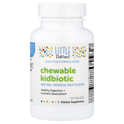 Little DaVinci, жевательный кидбиотик, натуральные тропические фрукты, 45 таблеток