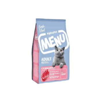 Сухой корм для взрослых кошек и котов AlphaPet Menu (АльфаПет) с говядиной, 10 кг