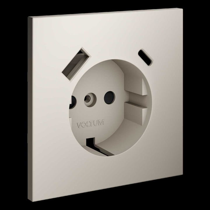 Накладка для розетки с заземлением и защитными шторками с USB A+C S70 (кашемир) Voltum VLS001003