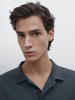 Massimo Dutti Поло из хлопкового трикотажа с короткими рукавами, синий