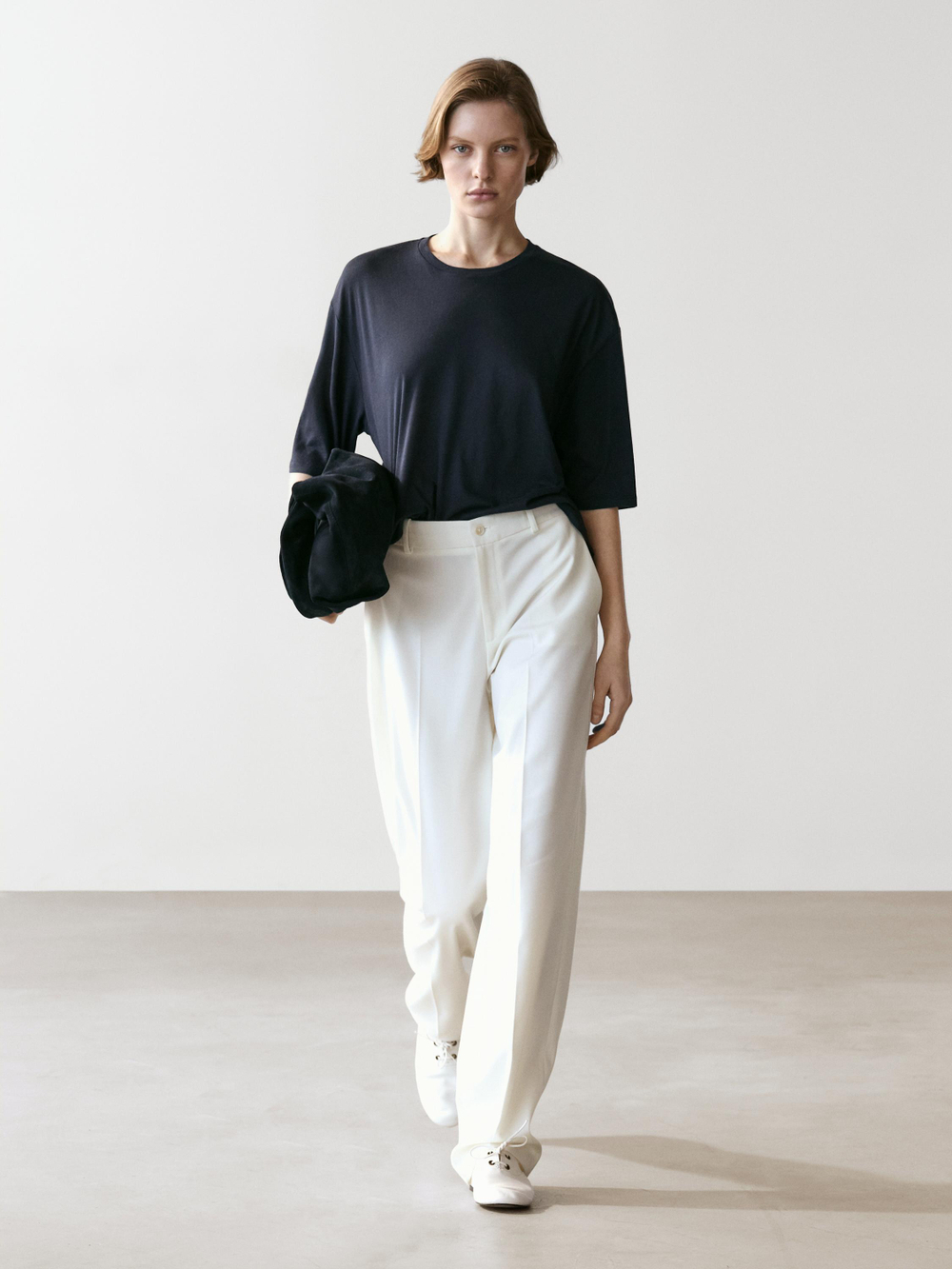 Massimo Dutti Хлопковая футболка оверсайз, темно-синий