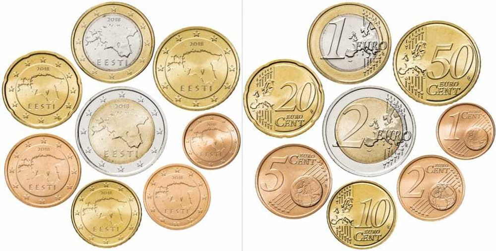 Эстония 2011-2025, Карта - набор 8 монет UNC