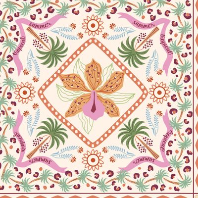 Тропическая плитка, шарф, платок с пальмами и орхидеей