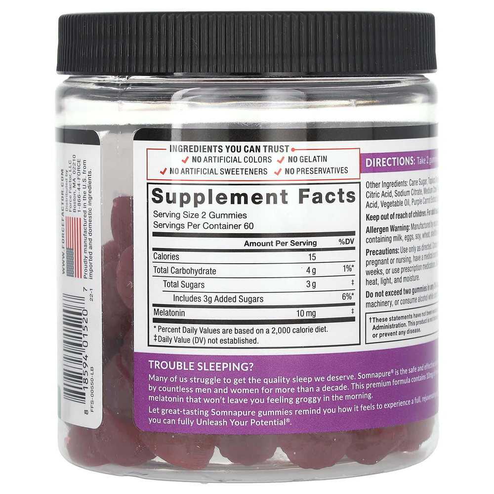 Force Factor, Somnapure®, вкусные жевательные таблетки с мелатонином, ягодный вкус, 120 жевательных таблеток (5 мг в 1 таблетке)