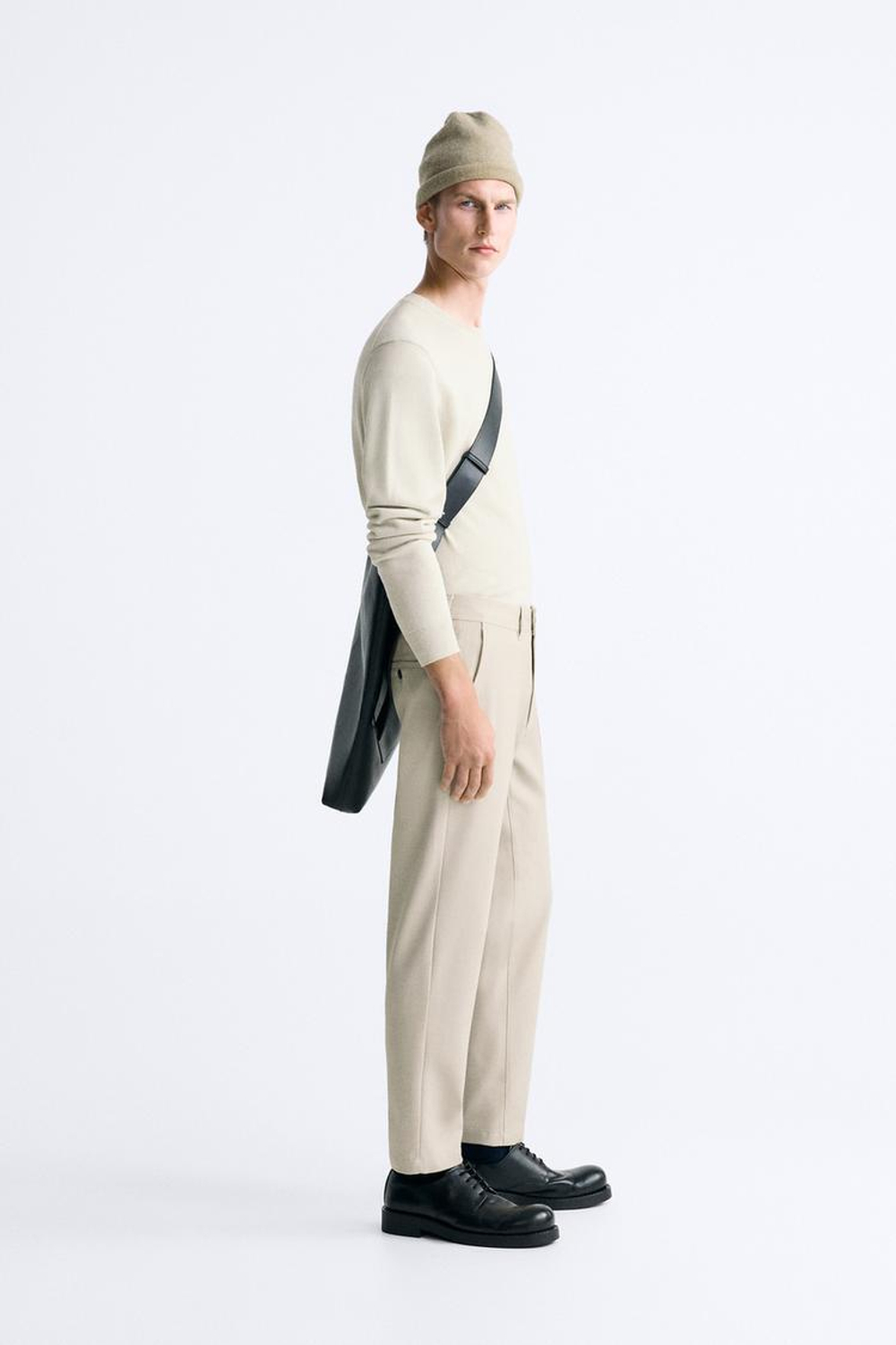 ZARA БРЮКИ КОМФОРТНОЙ ПОСАДКИ ИЗ РЕЛЬЕФНОЙ ТКАНИ, БЕЖЕВЫЙ