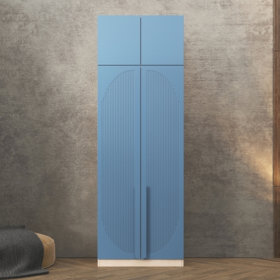 Шкаф Агератум МДФ двухсекционный с антресолью в синей эмали - Дуб молочный 8622  120*45*260