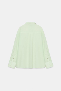 ZARA РУБАШКА ОВЕРСАЙЗ С КАРМАНОМ, БЕЛЫЙ/ЗЕЛЕНЫЙ