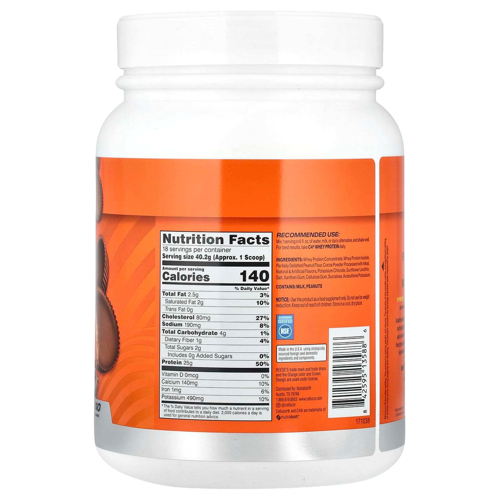 C4 / Cellucor, C4® Whey Protein, арахисовое масло и шоколад Reese's, 724 г (1,6 фунта)