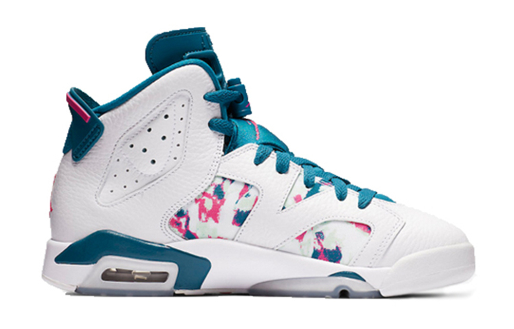 Jordan Air Jordan 6 Retro Green Abyss shock absorption Mid-top retro Basketball shoes GS White Blue