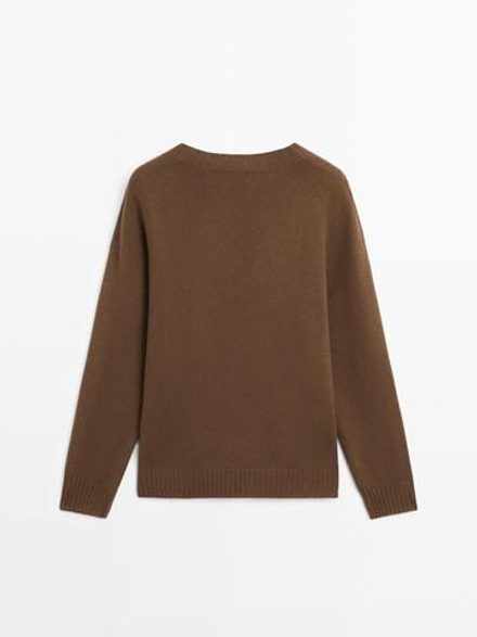 Massimo Dutti Свитер из смесовой шерсти с круглым вырезом, тоффи