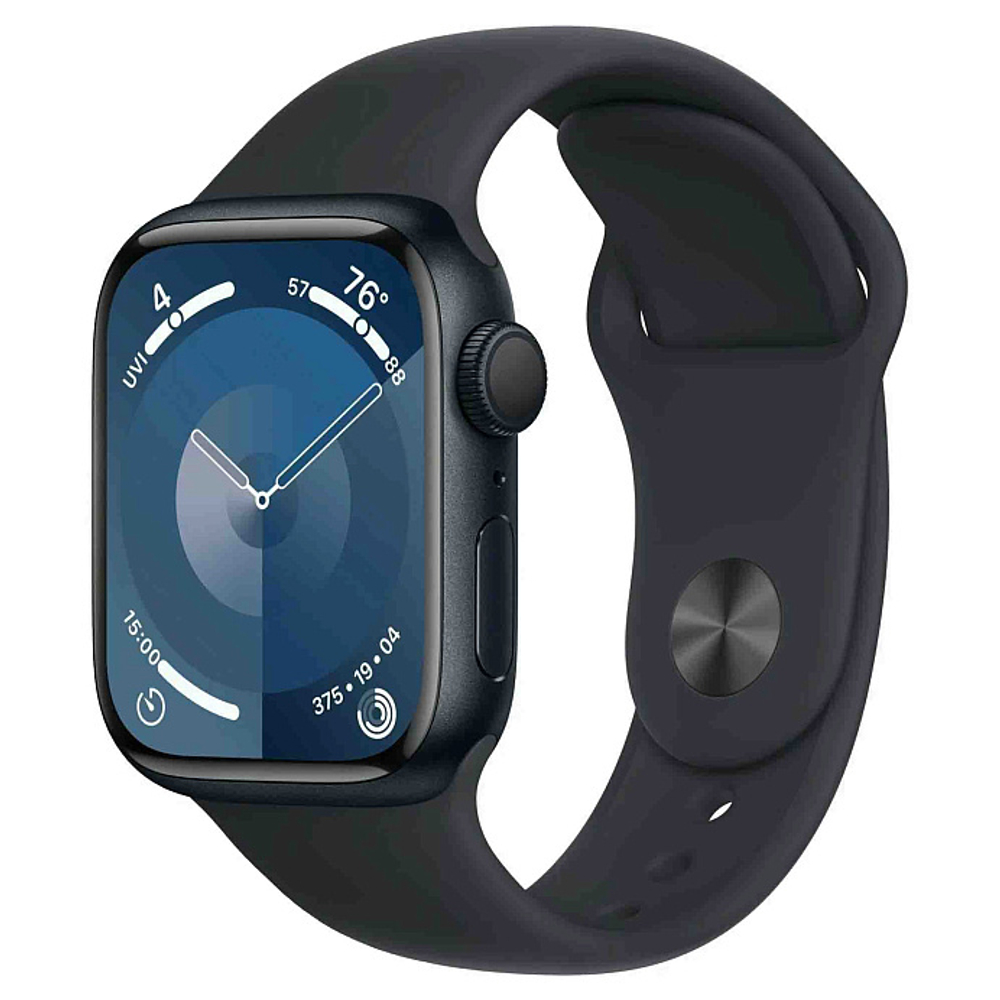 Часы Apple Watch Series 9, 45 мм, алюминий серебристого цвета, ремешок Sport Band цвета «штормовое небо»