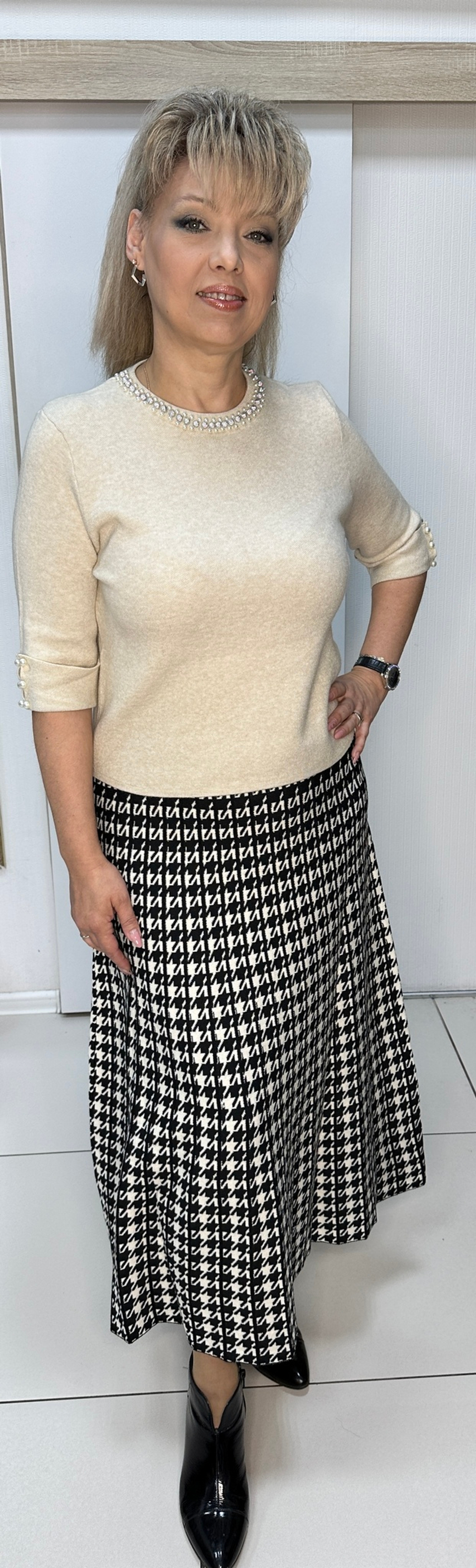 Юбка с "гусиной лапкой" и мягким поясом