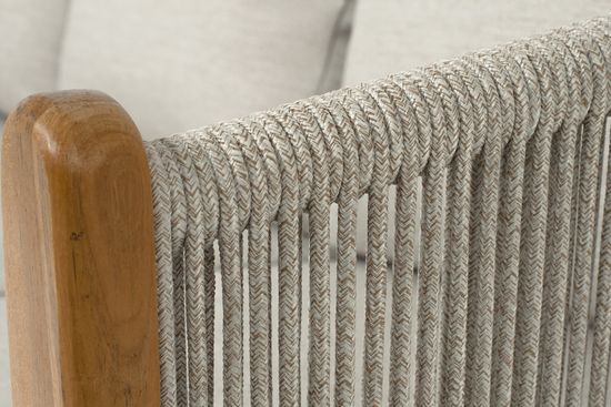 "Сидней" диван 3-местный плетеный из роупа, основание тик, каркас алюминий бежевый, роуп бежевый, ткань бежевая