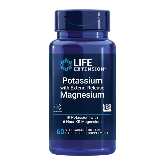 Калий с магнием пролонгированного действия, Potassium with Extend-Release Magnesium, Life Extension, 60 вегетарианских капсул