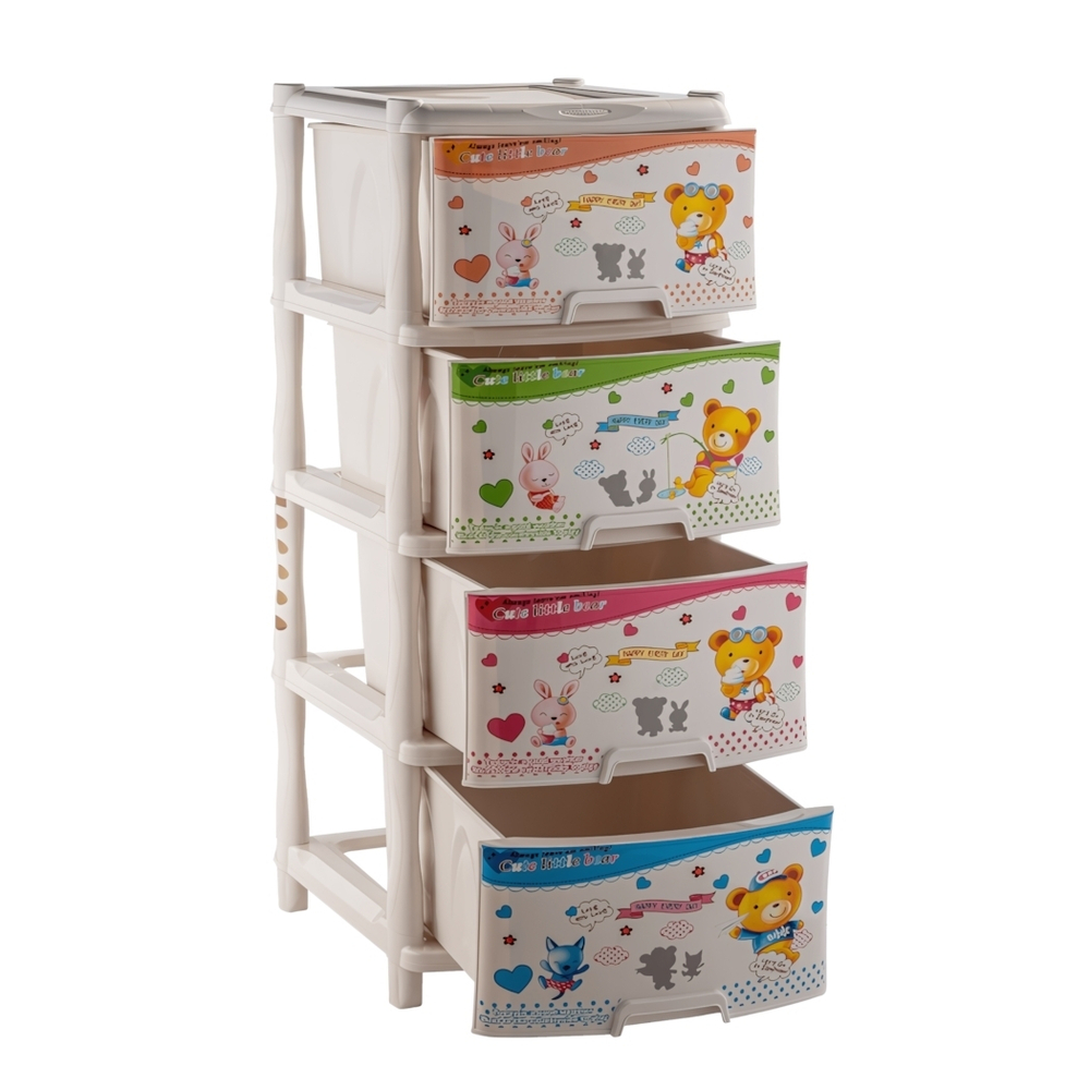 Комод "Элластик" 4 ящика с рисунком на фасаде "Мишки", ножки на колесиках