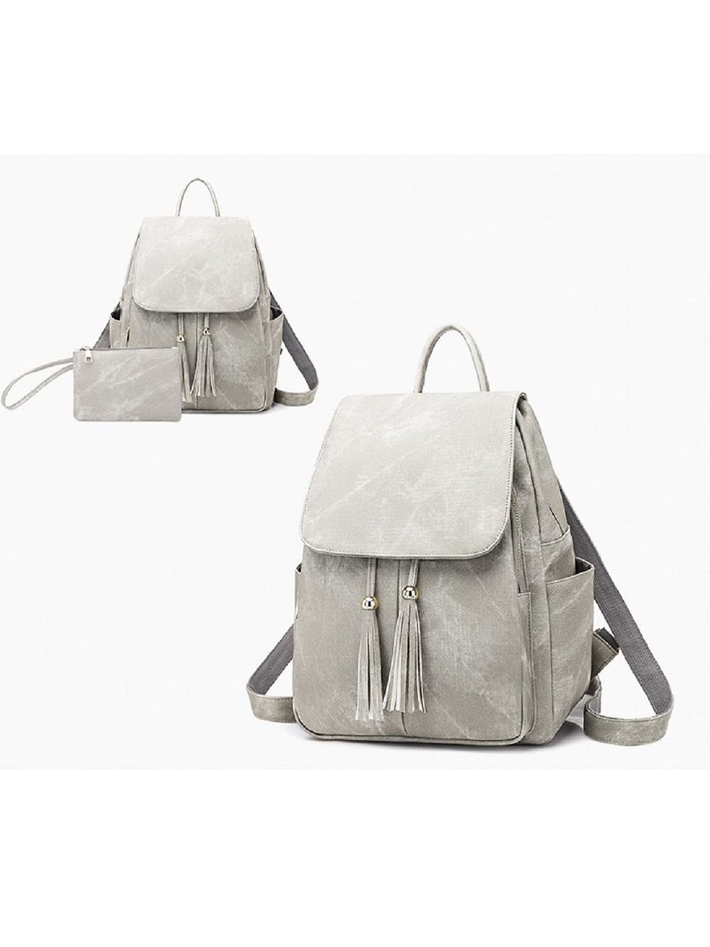 Сумка - рюкзак с косметичкой, женская, 35x28x20см (серый) (0281B-A2)