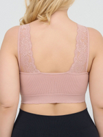 Бюстгальтер-топ в мелкий рубчик с кружевом на бретелях (Размер: 3X) (Цвет: бежевый)