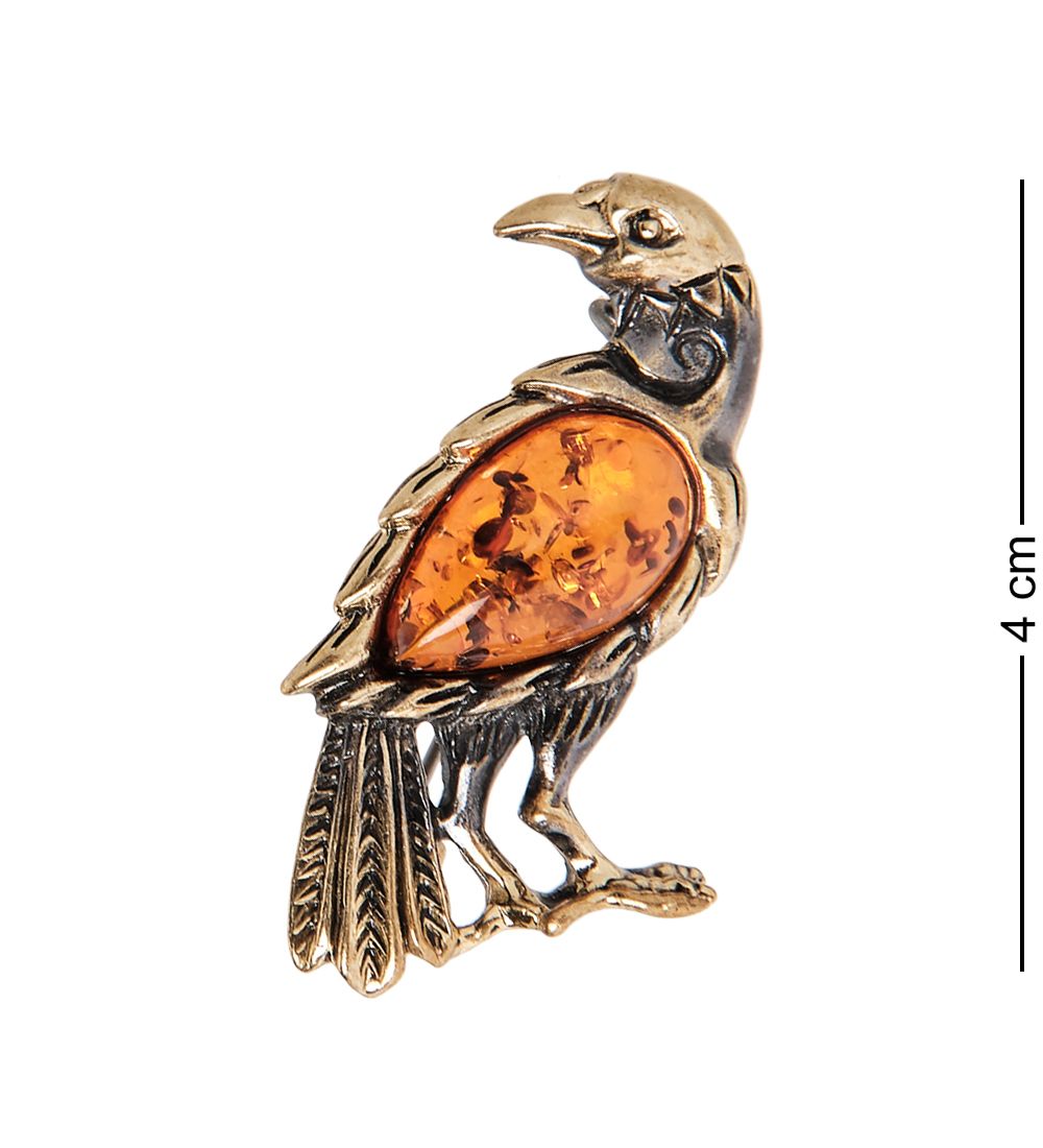 AM-1996 Брошь «Ворона» (латунь, янтарь)