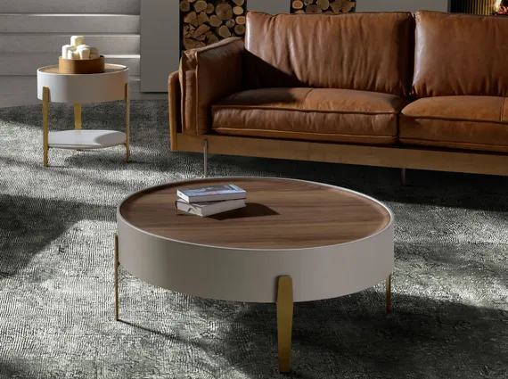 Круглый журнальный столик 2151 из ореха и бежевого дерева