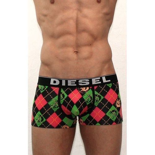 Мужские трусы боксеры черные с зелено-красным ромбами Diesel Black Trunks DIS0132