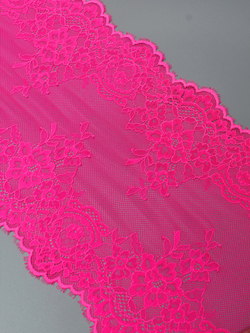 Кружево шантильи розовое неоновое эластичное ширина 22 см