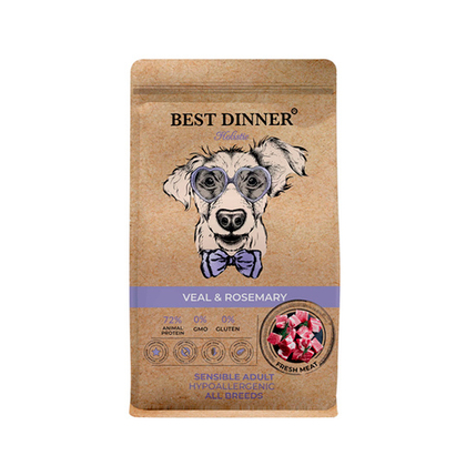 Сухой корм для собак всех пород склонных к аллергии с телятиной и розмарином BEST DINNER Holistic 12 кг