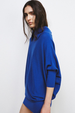 ZARA ДЛИННЫЙ СВИТЕР С РУКАВАМИ «ЛЕТУЧАЯ МЫШЬ», ЯРКО-СИНИЙ