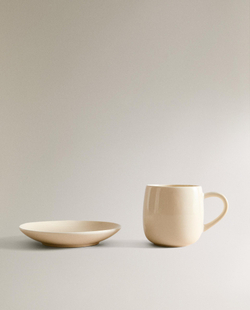 Zara Home чайная пара из каменной керамики, цвет кремовый, 9.3 см