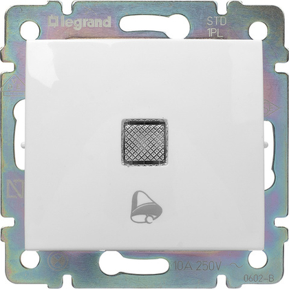 Выключатель кнопочный 1-клавишный с подсветкой с символом звонка 10А 250В схема 1PL белый Valena Classic LEGRAND