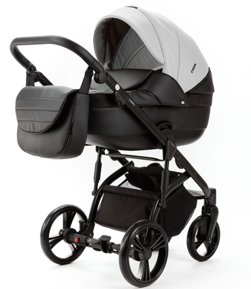 Детская коляска Adamex Lanti Deluxe 2 в 1 LN-SD01 (БЕЛ.КОЖА + ЧЕРН. КОЖА)