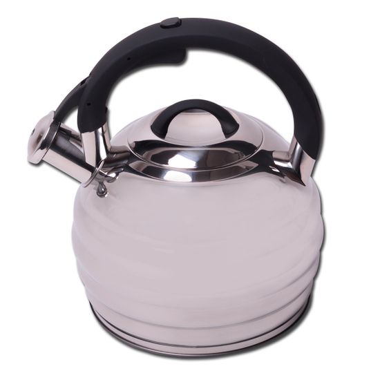 Чайник 3 л. из нержавеющей стали со свистком Kamille KM 0653 и черной бакелитовой ручкой