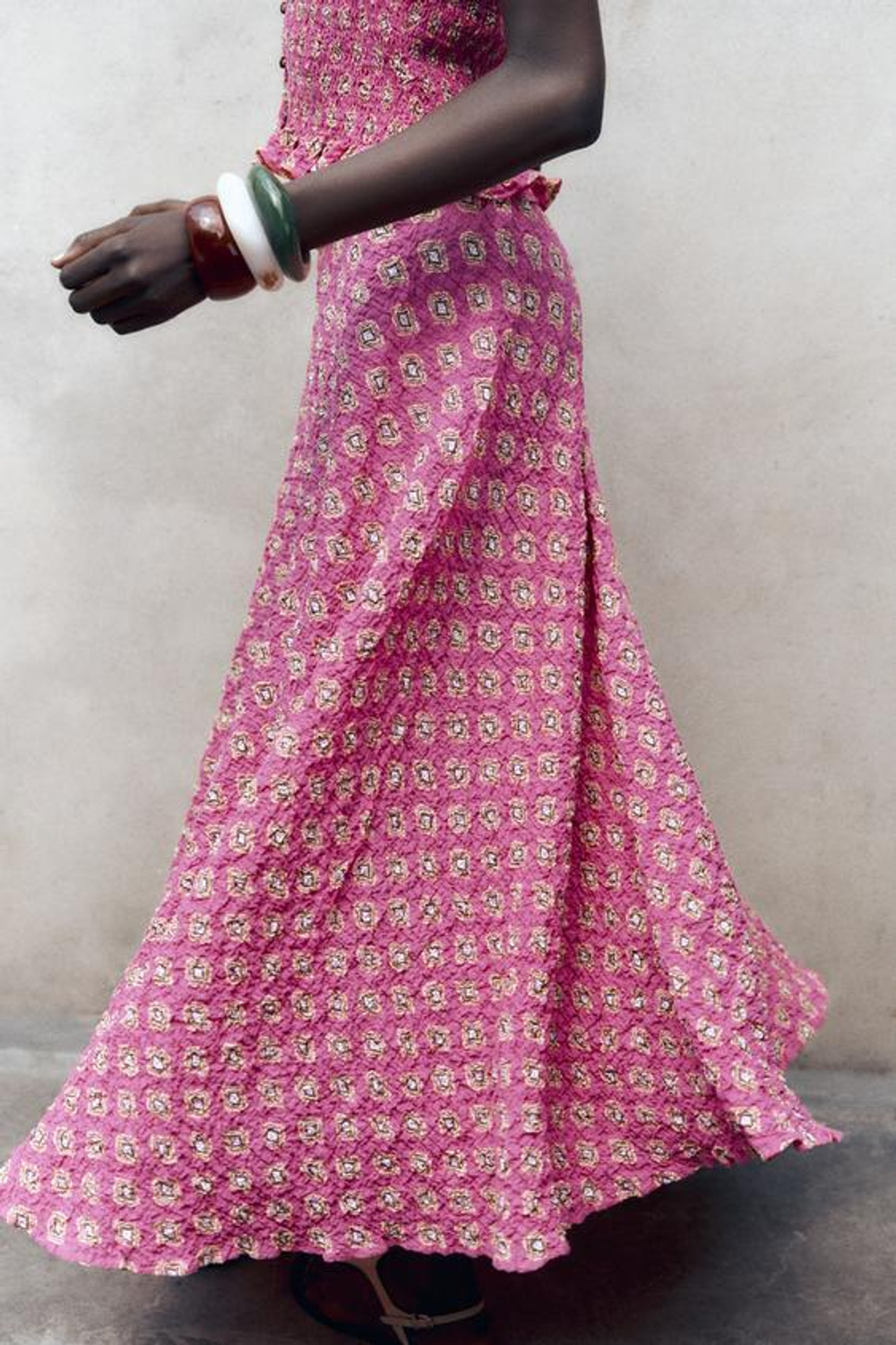 ZARA ЮБКА МИДИ С ПРИНТОМ, ФУКСИЯ