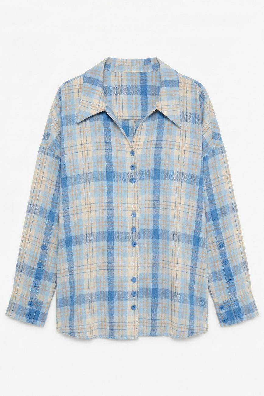 Рубашка в клетку оверсайз, голубой